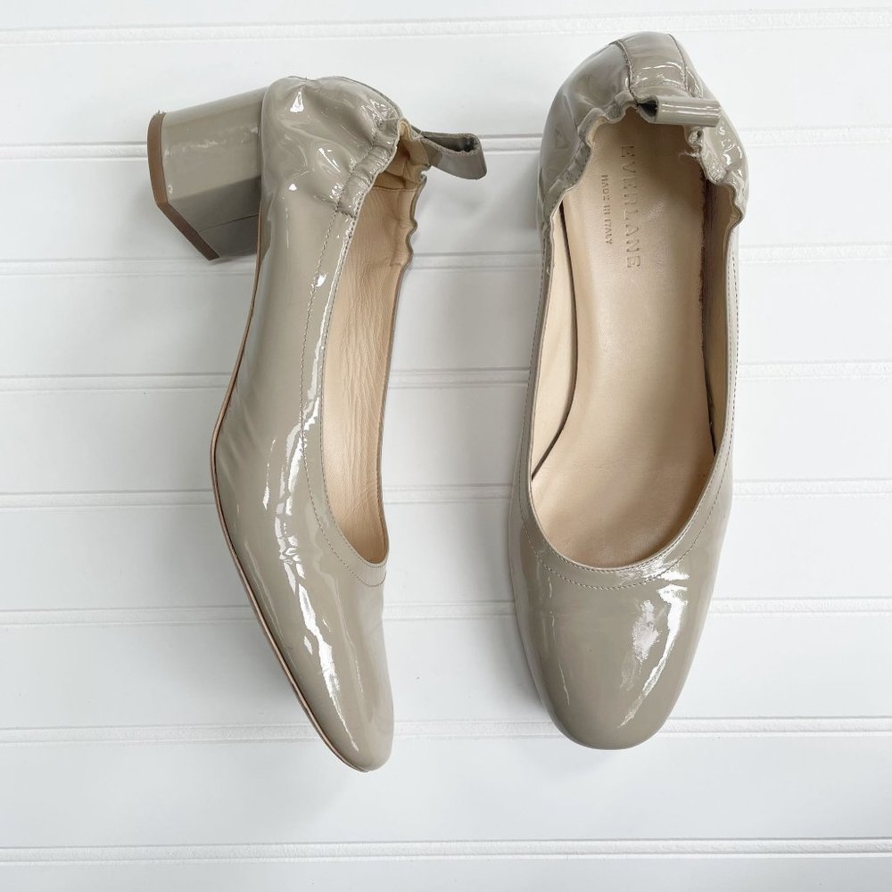 Everlane The Day Heel Taupe Patent Pumps